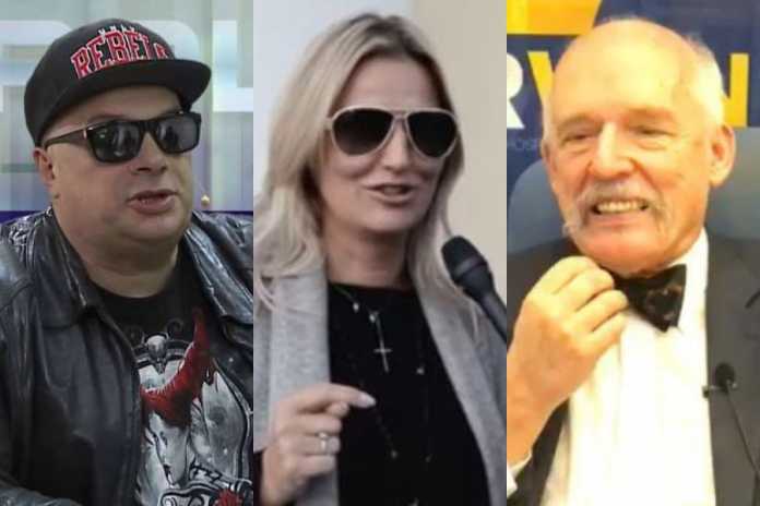 Krzysztof Skiba, Dominika Tajner oraz Janusz Korwin-Mikke. / foto: YouTube (kolaż)