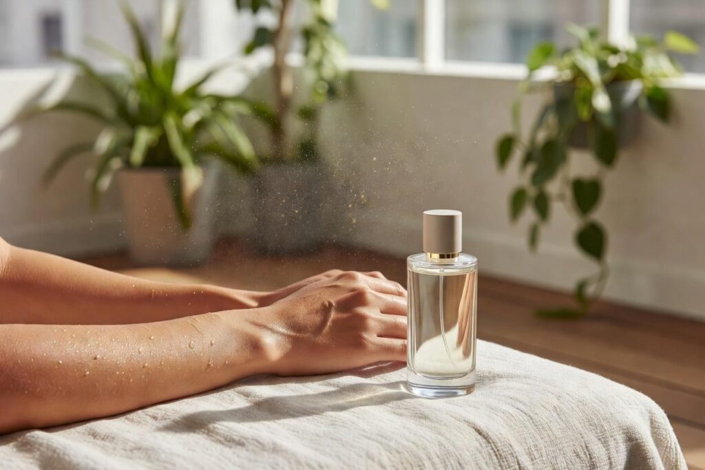 Perfumy w upale - jak pot SPF i wilgotność zmieniają projekcję zapachu